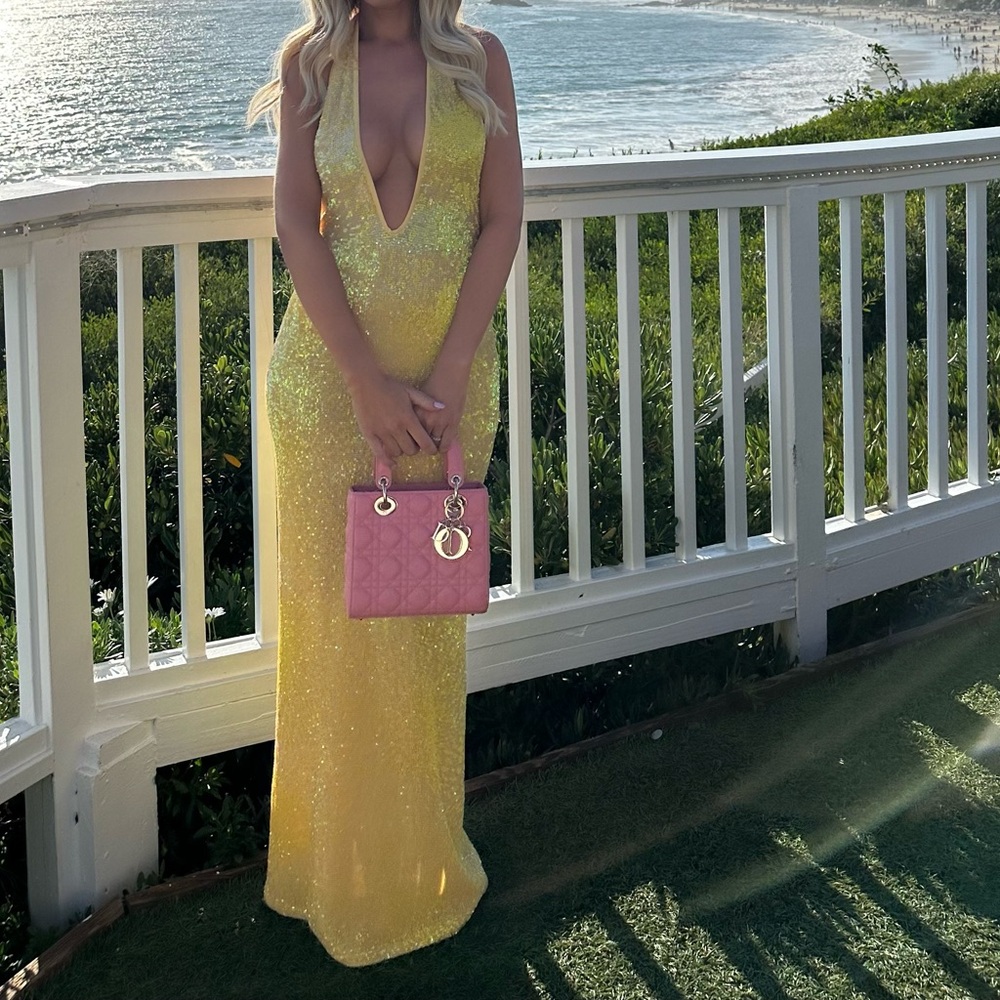 Sequin Yellow Plunge Maxi Gown
